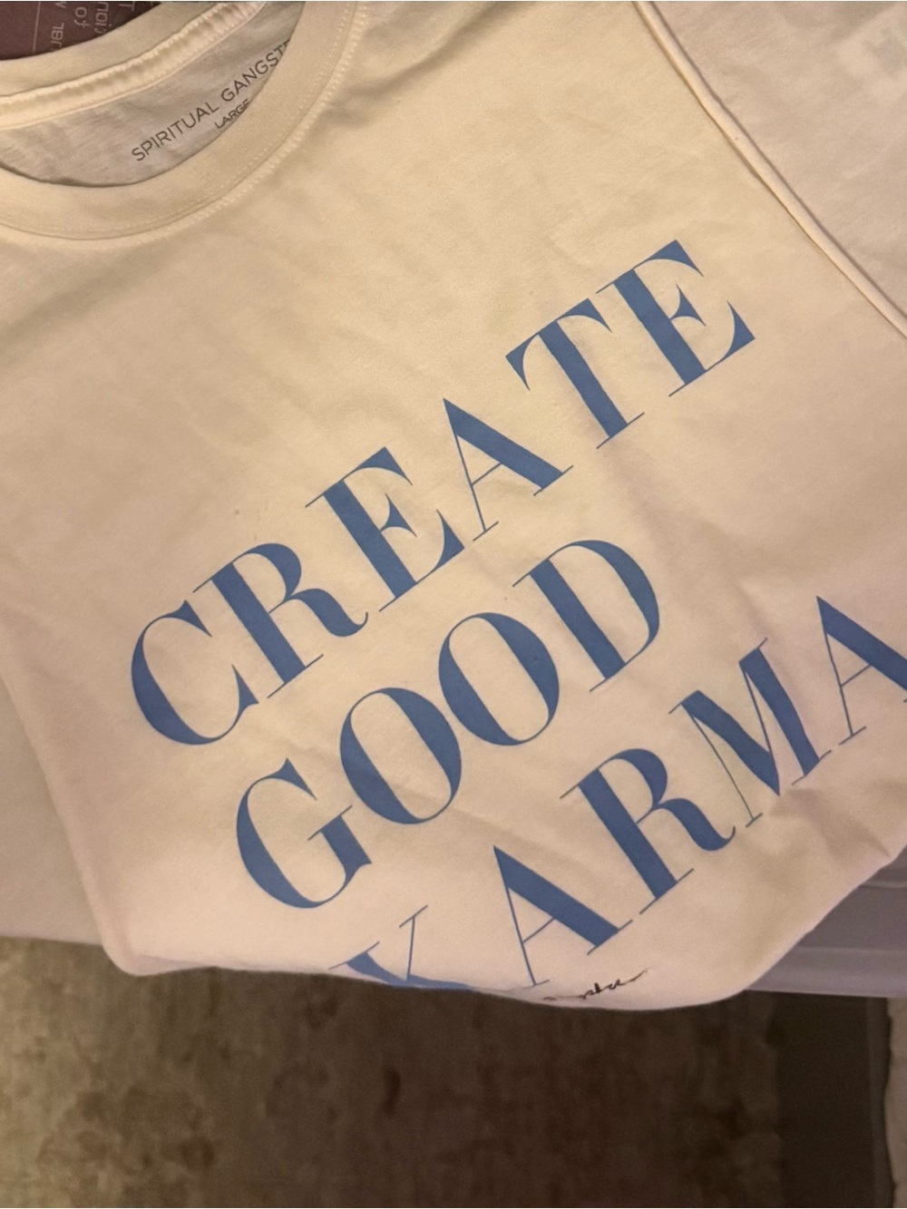 Spiritual Gangster Cream Tee with Light Blue